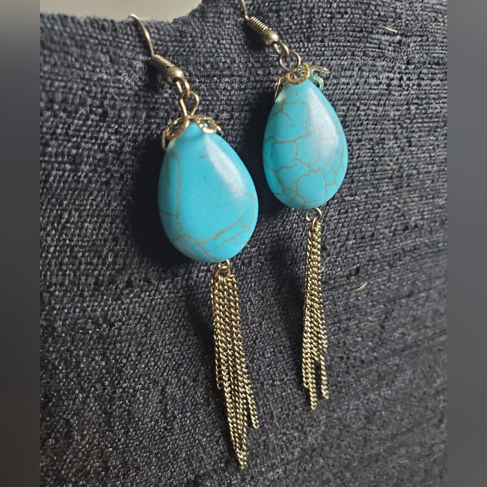 Turquoise and Brass Handmade Earings